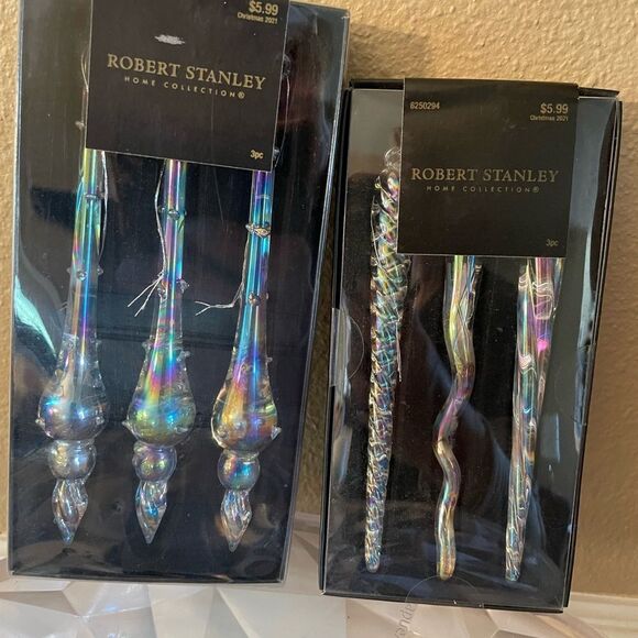 Robert Stanley Glass Iridescent Icicle Ornaments set of 6 New in Package - Picture 1 of 10